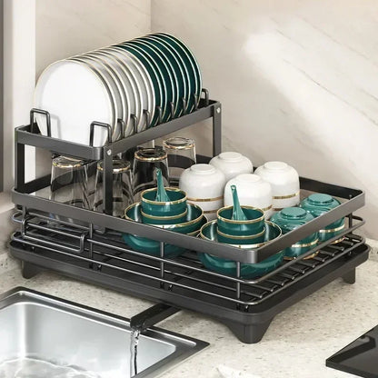 2 Tier Dish Rack - Adjustable Kitchen Utensil Organizer | Space Saving Dish Drainer Storage - ZOOMNSTORE
