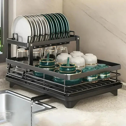 2 Tier Dish Rack - Adjustable Kitchen Utensil Organizer | Space Saving Dish Drainer Storage - ZOOMNSTORE