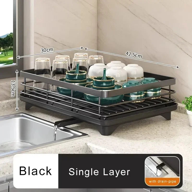 2 Tier Dish Rack - Adjustable Kitchen Utensil Organizer | Space Saving Dish Drainer Storage - ZOOMNSTORE