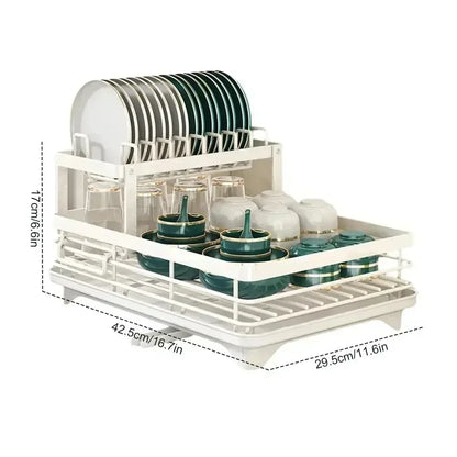 2 Tier Dish Rack - Adjustable Kitchen Utensil Organizer | Space Saving Dish Drainer Storage - ZOOMNSTORE