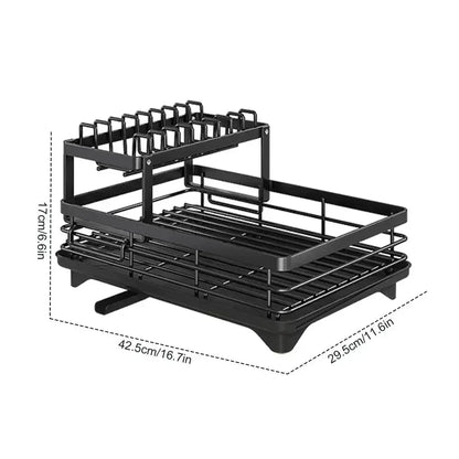 2 Tier Dish Rack - Adjustable Kitchen Utensil Organizer | Space Saving Dish Drainer Storage - ZOOMNSTORE