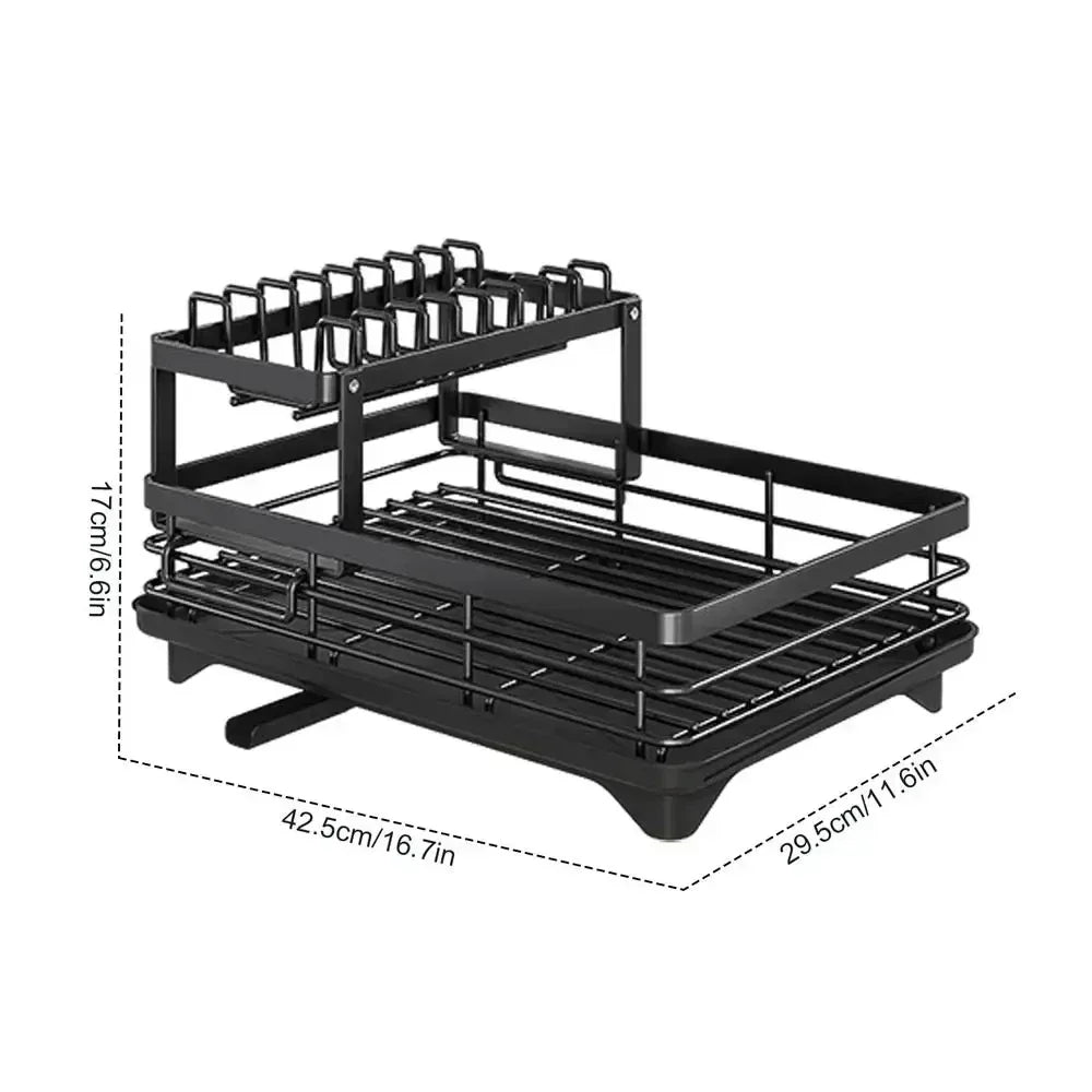 2 Tier Dish Rack - Adjustable Kitchen Utensil Organizer | Space Saving Dish Drainer Storage - ZOOMNSTORE