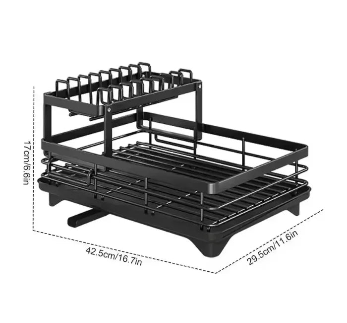 2 Tier Dish Rack - Adjustable Kitchen Utensil Organizer | Space Saving Dish Drainer Storage - ZOOMNSTORE