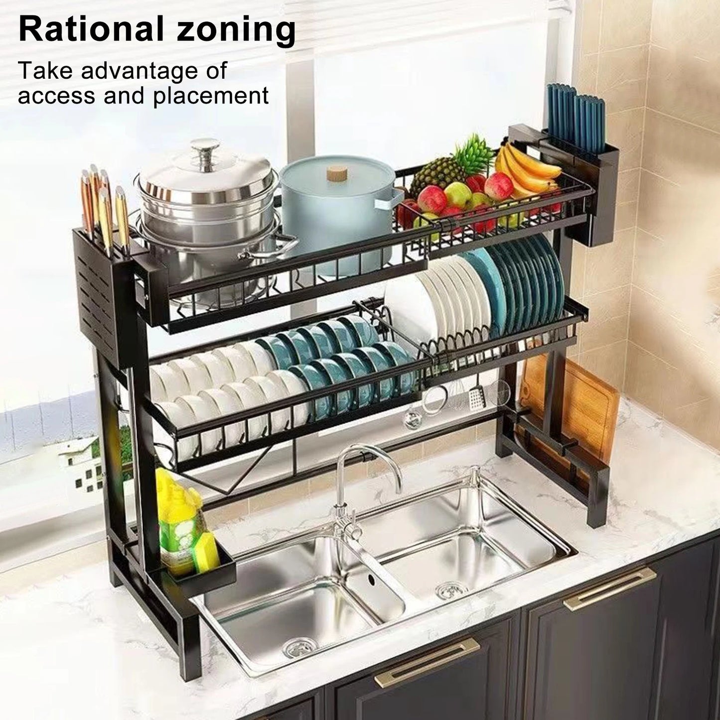 Stretchable 2-Tier Kitchen Sink Storage Rack - Multifunctional Dish Organizer - ZOOMNSTORE