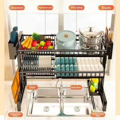 Stretchable 2-Tier Kitchen Sink Storage Rack - Multifunctional Dish Organizer - ZOOMNSTORE