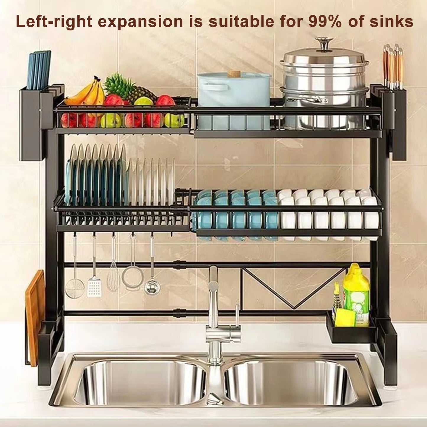 Stretchable 2-Tier Kitchen Sink Storage Rack - Multifunctional Dish Organizer - ZOOMNSTORE