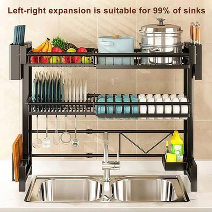 Stretchable 2-Tier Kitchen Sink Storage Rack - Multifunctional Dish Organizer - ZOOMNSTORE