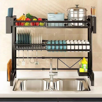 Stretchable 2-Tier Kitchen Sink Storage Rack - Multifunctional Dish Organizer - ZOOMNSTORE