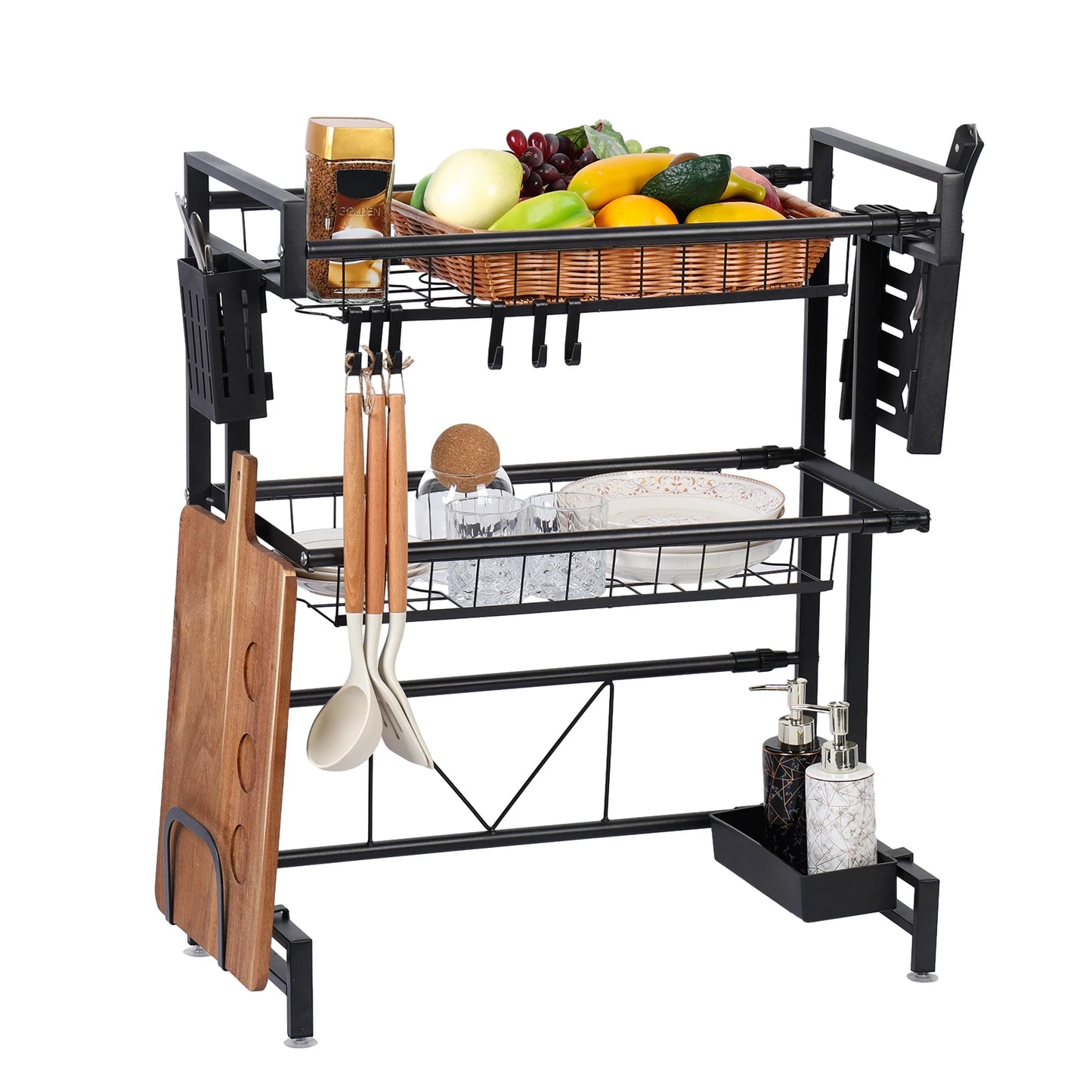 Stretchable 2-Tier Kitchen Sink Storage Rack - Multifunctional Dish Organizer - ZOOMNSTORE