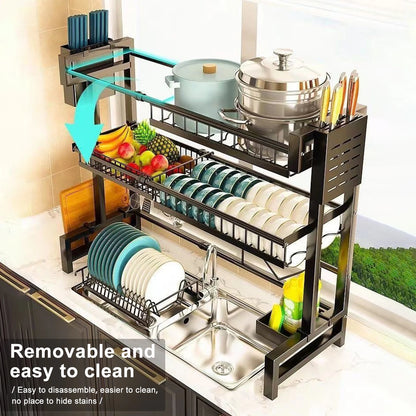 Stretchable 2-Tier Kitchen Sink Storage Rack - Multifunctional Dish Organizer - ZOOMNSTORE