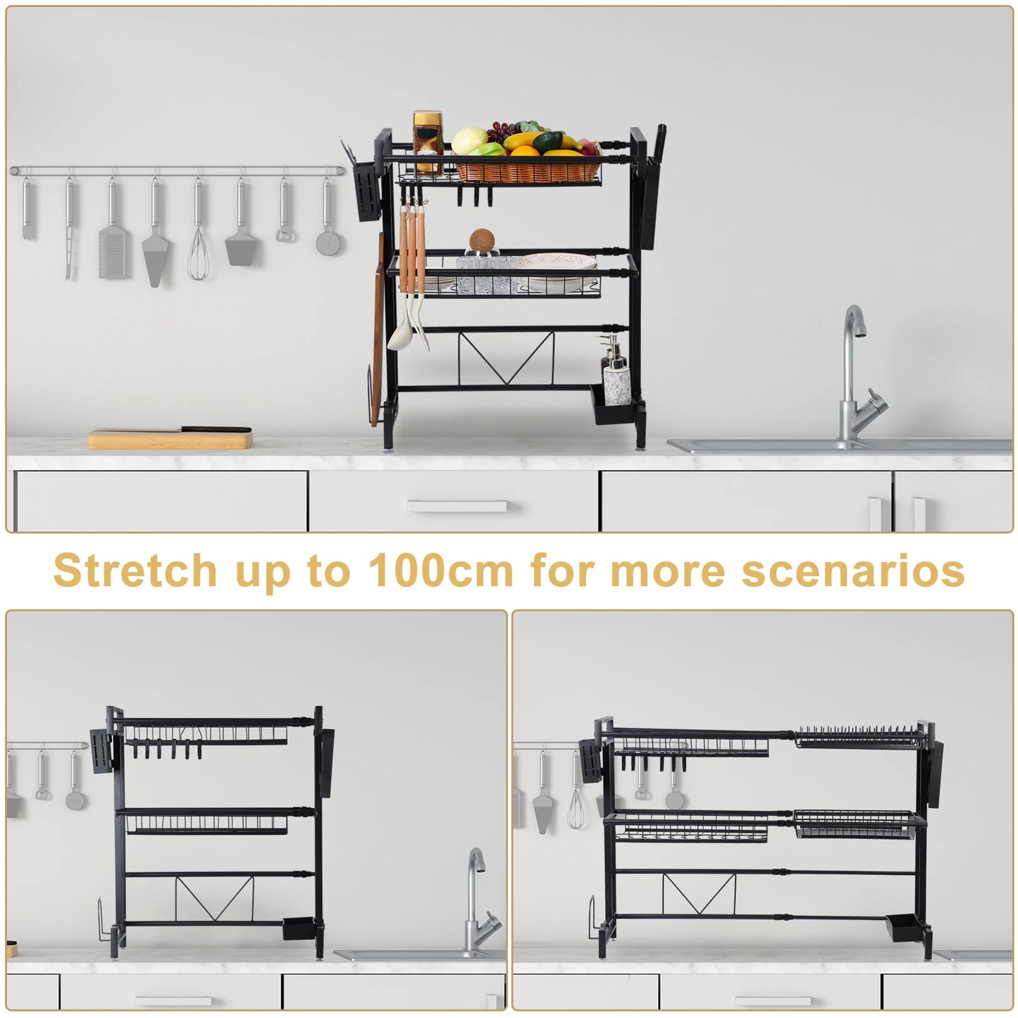 Stretchable 2-Tier Kitchen Sink Storage Rack - Multifunctional Dish Organizer - ZOOMNSTORE