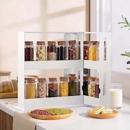 2-Tier Spice Storage Rack - Swivel Countertop Organizer - ZOOMNSTORE