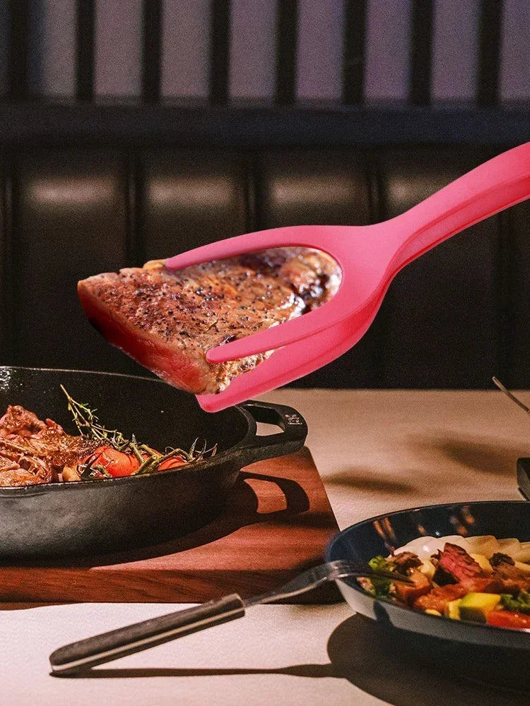 2-in-1 Nylon Grip Tongs  Egg Spatula - Kitchen Cooking Accessories - ZOOMNSTORE