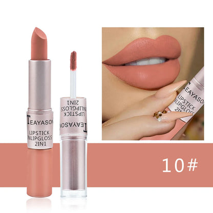 2-in-1 Matte Red Lipstick  Gloss - Long Lasting Velvet Waterproof Makeup - ZOOMNSTORE