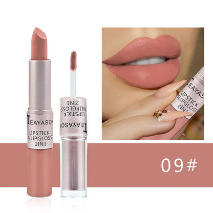 2-in-1 Matte Red Lipstick  Gloss - Long Lasting Velvet Waterproof Makeup - ZOOMNSTORE