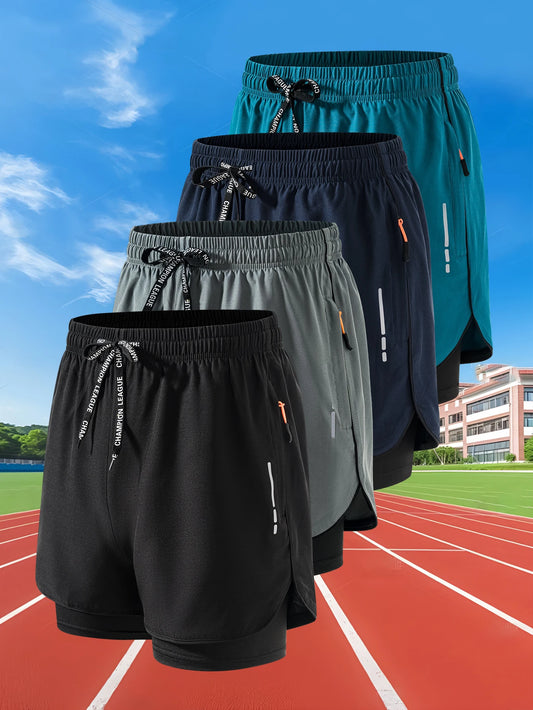 2-in-1 Mens Running Shorts - Quick Dry Fitness Gym Training Shorts - ZOOMNSTORE