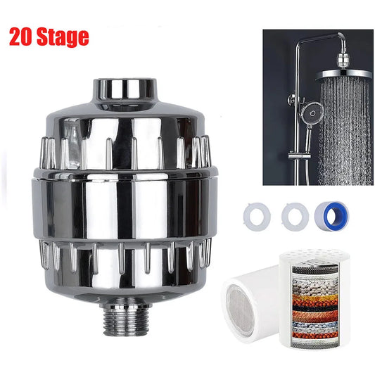 20-Stage Shower Water Filter - Hard Water Purifier with Activated Carbon for Chlorine Removal and Skin Relief - ZOOMNSTORE