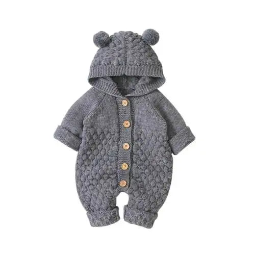 2020 Autumn Winter Newborn Sweater Baby Boy Girl Clothes Romper Bear Ear Knit Hooded Jumpsuit Outfit Clothing - ZOOMNSTORE