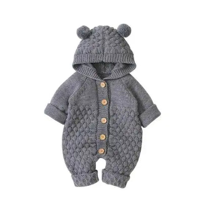 2020 Autumn Winter Newborn Sweater Baby Boy Girl Clothes Romper Bear Ear Knit Hooded Jumpsuit Outfit Clothing - ZOOMNSTORE