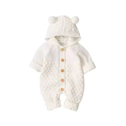 2020 Autumn Winter Newborn Sweater Baby Boy Girl Clothes Romper Bear Ear Knit Hooded Jumpsuit Outfit Clothing - ZOOMNSTORE