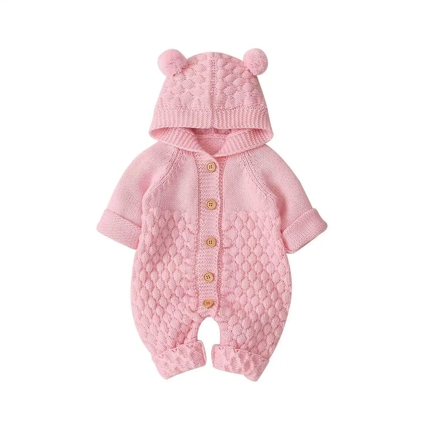 2020 Autumn Winter Newborn Sweater Baby Boy Girl Clothes Romper Bear Ear Knit Hooded Jumpsuit Outfit Clothing - ZOOMNSTORE