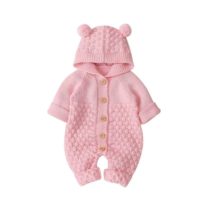 2020 Autumn Winter Newborn Sweater Baby Boy Girl Clothes Romper Bear Ear Knit Hooded Jumpsuit Outfit Clothing - ZOOMNSTORE