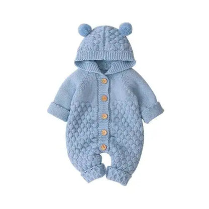 2020 Autumn Winter Newborn Sweater Baby Boy Girl Clothes Romper Bear Ear Knit Hooded Jumpsuit Outfit Clothing - ZOOMNSTORE
