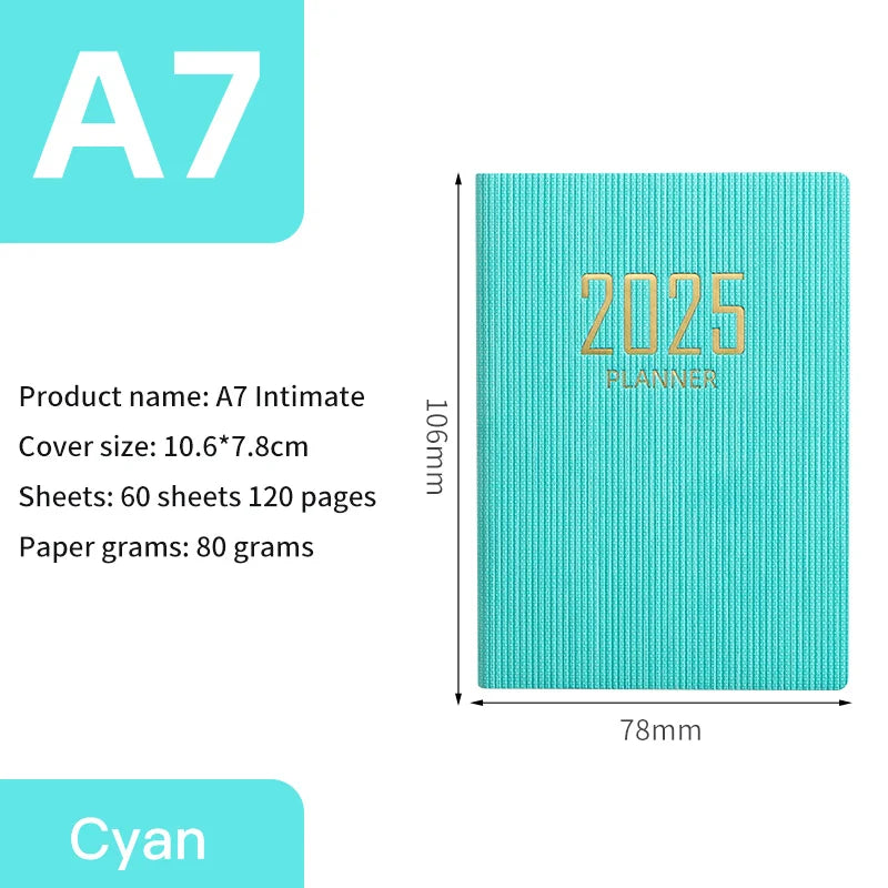 2025 A7 Pocket Planner - Portable Daily Weekly Schedule Notebook with PU Cover - ZOOMNSTORE