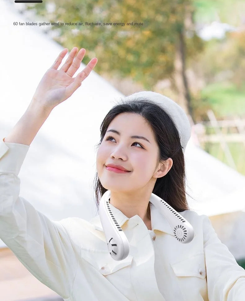 2025 Long endur New Mini Neck Mounted Fan Portable Bladeless Neck Rechargeable Air Cooler 3 Speed Mini Summer Sports Fan Outdoor - ZOOMNSTORE