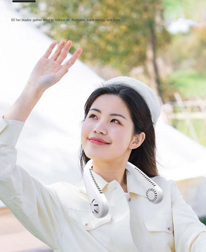 2025 Long endur New Mini Neck Mounted Fan Portable Bladeless Neck Rechargeable Air Cooler 3 Speed Mini Summer Sports Fan Outdoor - ZOOMNSTORE