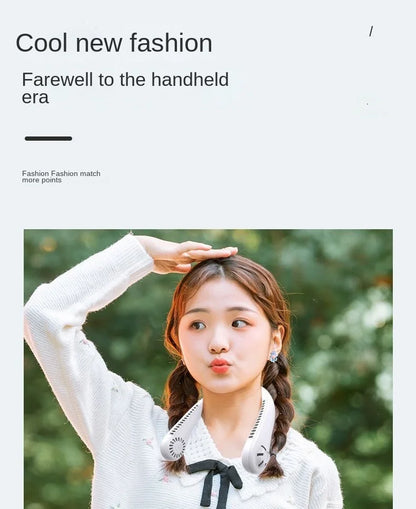 2025 Long endur New Mini Neck Mounted Fan Portable Bladeless Neck Rechargeable Air Cooler 3 Speed Mini Summer Sports Fan Outdoor - ZOOMNSTORE