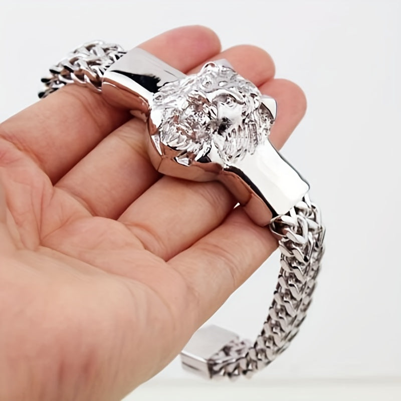 Mens Stainless Steel Lion Head Bracelet - 2PCS Hip-Hop Braided Chain Wristband - ZOOMNSTORE