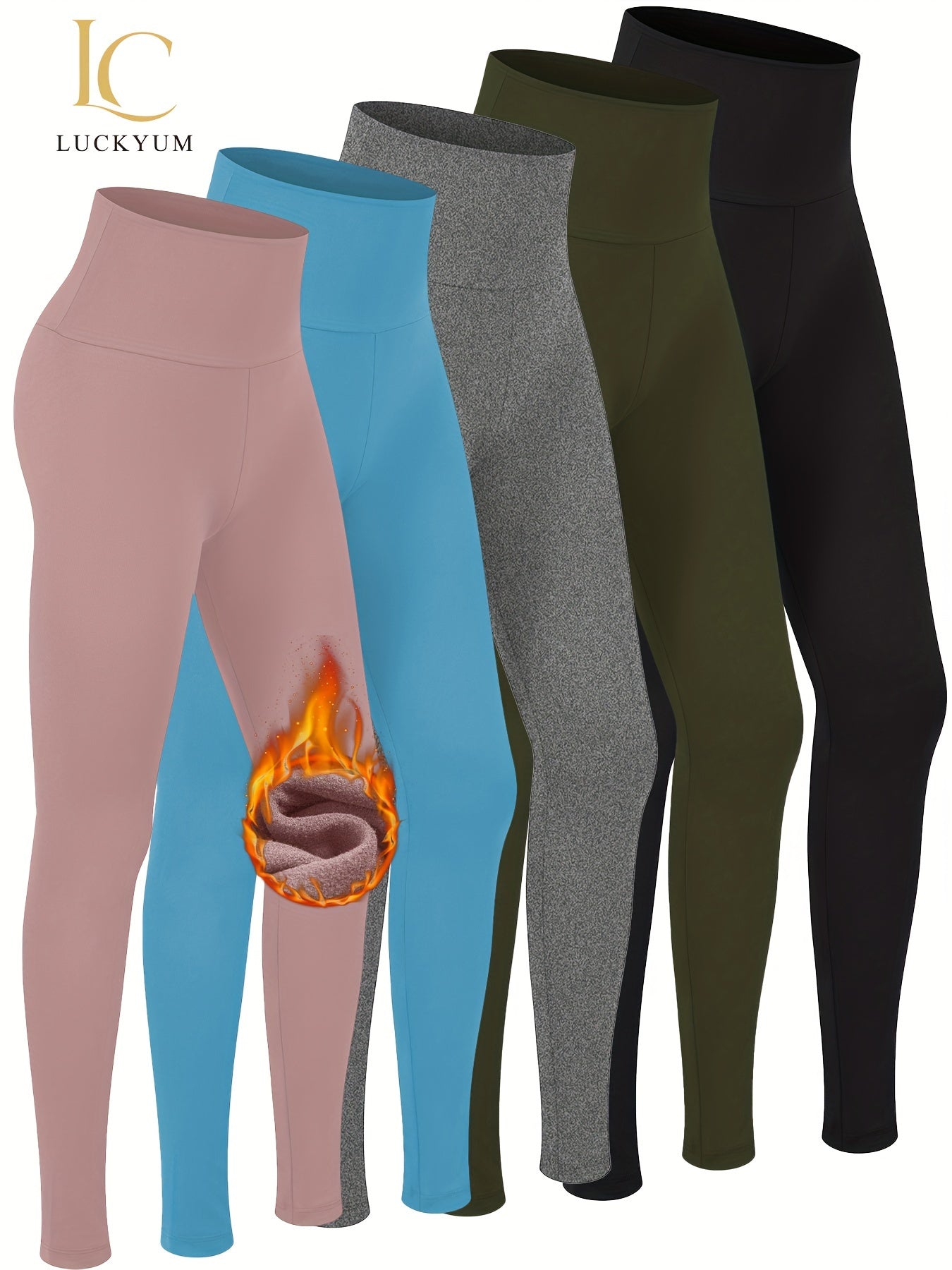 Warm Thermal High Waisted 5 Pack - Plush Lined Leggings for Women - Workout Winter Soft Yoga Pants - ZOOMNSTORE
