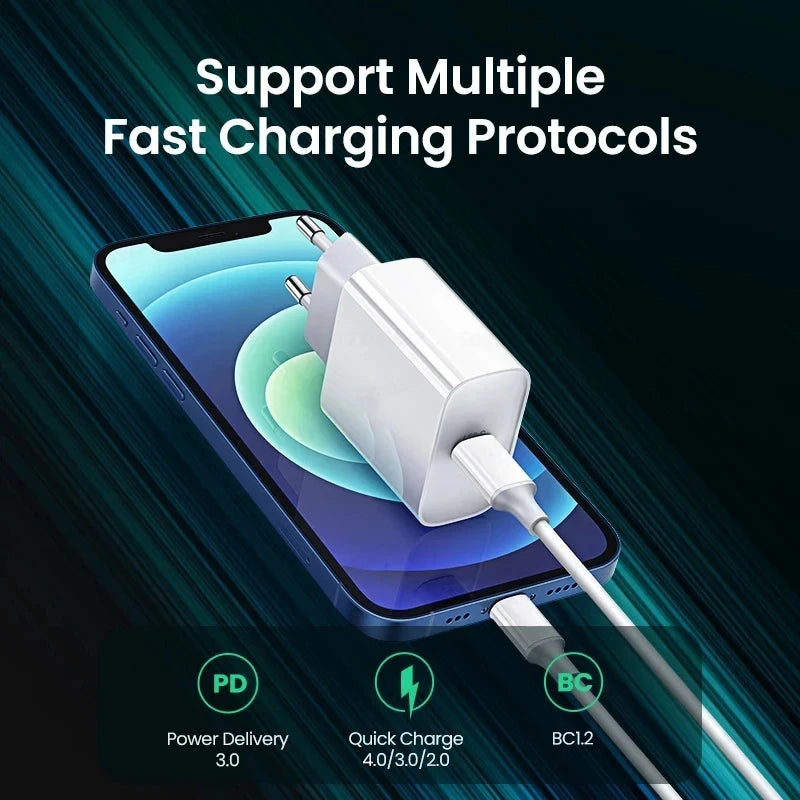 US EU Adapter 20W PD Fast Charger For iPhone 13 12 11 14 15 16 Pro Max Plus Fast Charging USB C Charger Type C Cable Accessories - ZOOMNSTORE