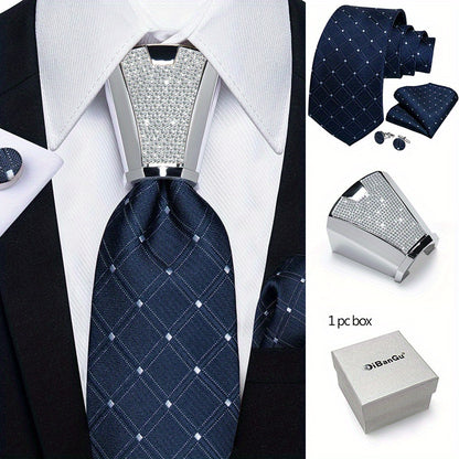 Mens Silvery Necktie Set - Necktie Ring Handkerchief  Cufflinks with Gift Box - ZOOMNSTORE