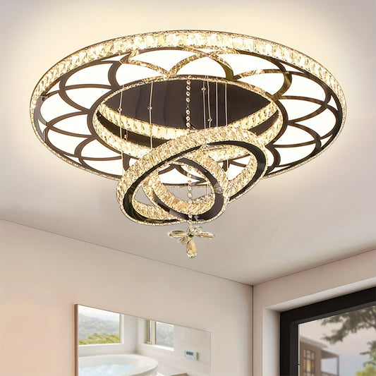 Elegant Crystal LED Chandelier - Adjustable 3-Color Semi-Flush Mount Ceiling Light with Remote Control for Living RoomBedroomDining Area - ZOOMNSTORE