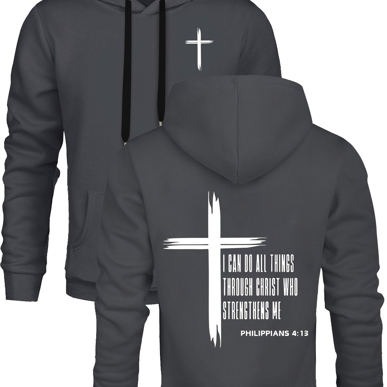 Mens Hoodie - I Can Do All Things Through Christ - Casual Fleece Sweatshirt with Pockets - ZOOMNSTORE