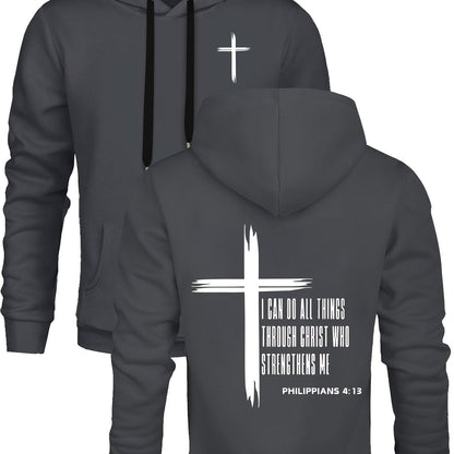 Mens Hoodie - I Can Do All Things Through Christ - Casual Fleece Sweatshirt with Pockets - ZOOMNSTORE