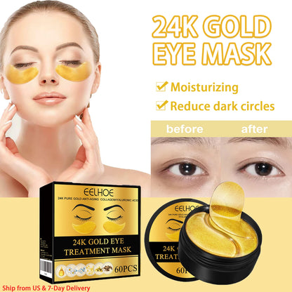 24K Gold Eye Masks - 60PCS Anti-Dark Circles Moisturizing Firming Patches - ZOOMNSTORE