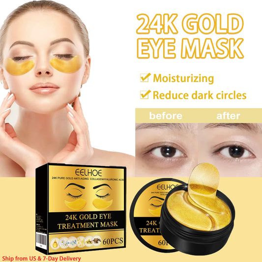24K Gold Eye Masks - 60PCS Anti-Dark Circles Moisturizing Firming Patches - ZOOMNSTORE