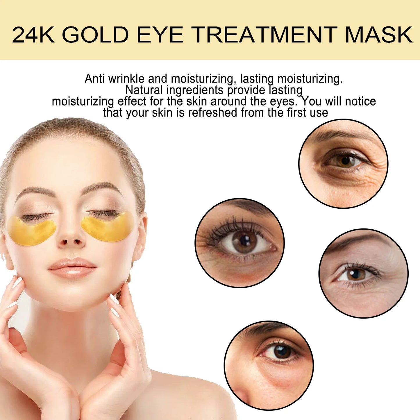 24K Gold Eye Masks - 60PCS Anti-Dark Circles Moisturizing Firming Patches - ZOOMNSTORE