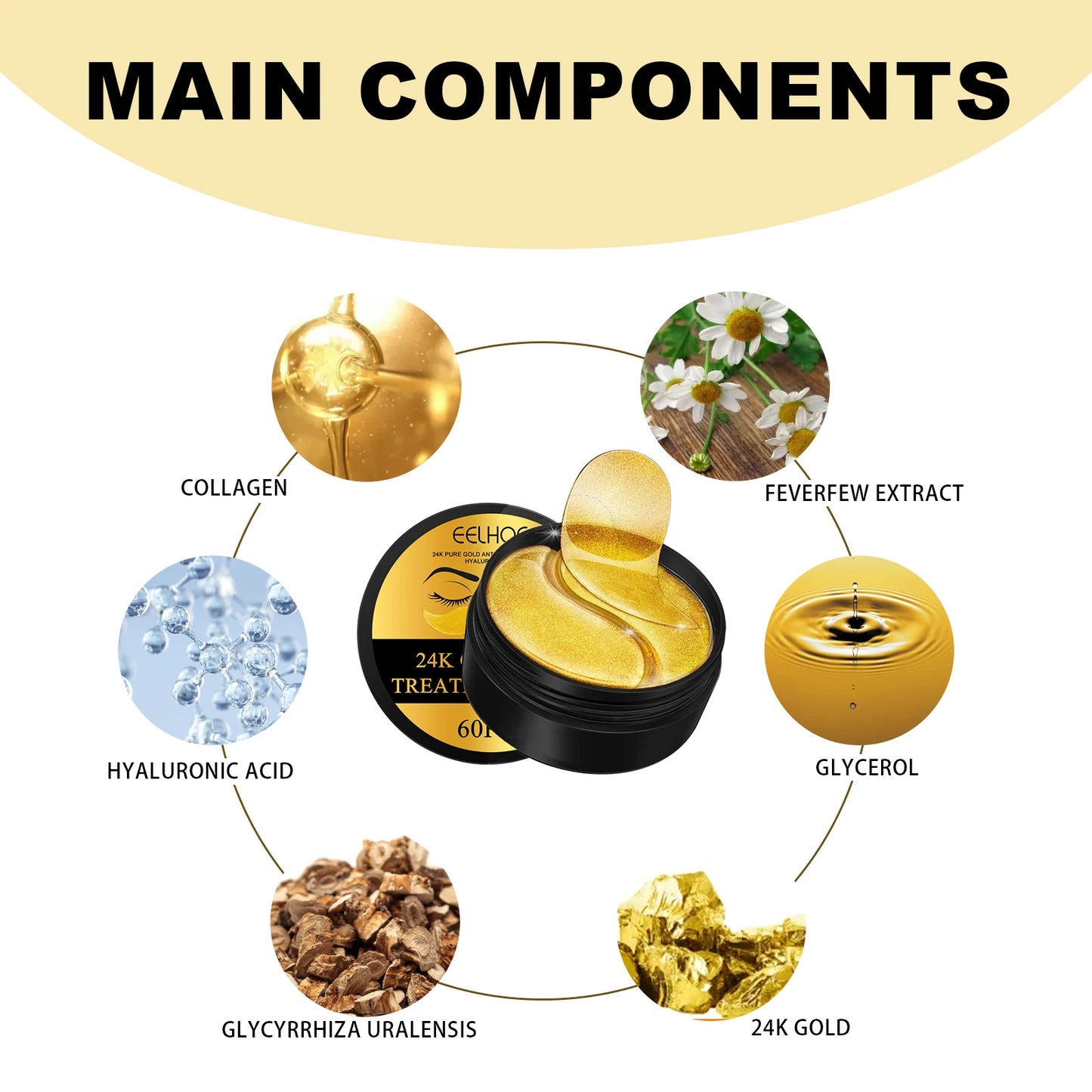 24K Gold Eye Masks - 60PCS Anti-Dark Circles Moisturizing Firming Patches - ZOOMNSTORE