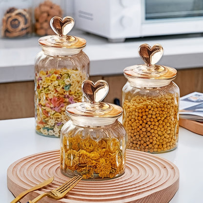 Airtight Glass Food Storage Jars - 3pcs Clear Kitchen Containers for Sugar Flour Coffee Spices - ZOOMNSTORE
