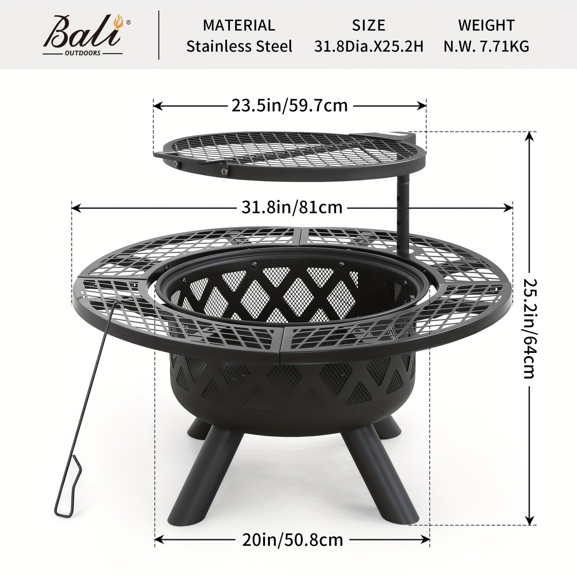 Bali Outdoors Round Wood Burning Fire Pit - Sturdy Steel BBQ Pit for Backyard Parties - ZOOMNSTORE