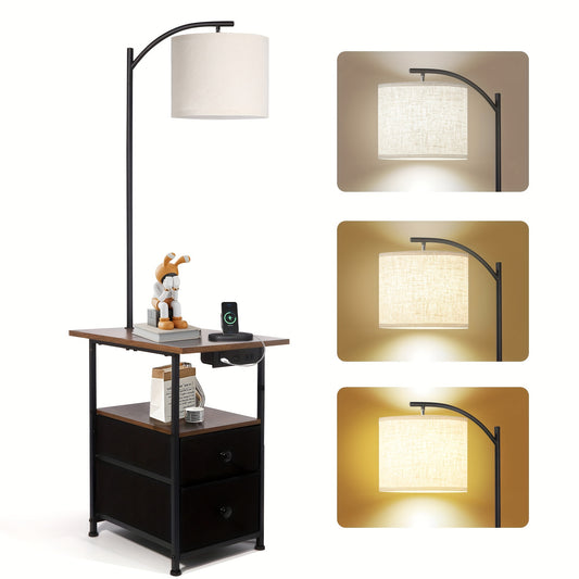 Floor Lamp with Shelves - 3 Color Temperatures USB  Type C Charging for Home Decor and Reading - ZOOMNSTORE