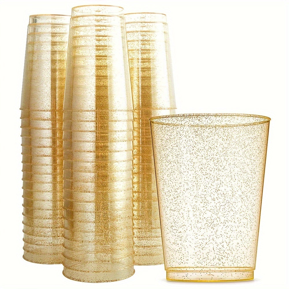 Gold Plastic Cups - 100 Pack 12 OZ Disposable Gold Rimmed Party Cups - ZOOMNSTORE