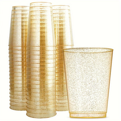 Gold Plastic Cups - 100 Pack 12 OZ Disposable Gold Rimmed Party Cups - ZOOMNSTORE
