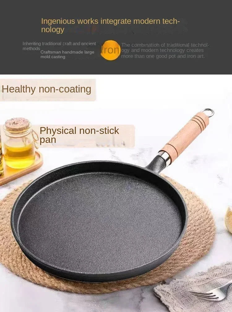 26cm Cast Iron Frying Pan - Non-Stick Egg and Pancake Maker for Gas and Induction Cookers - ZOOMNSTORE