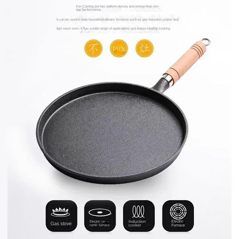 26cm Cast Iron Frying Pan - Non-Stick Egg and Pancake Maker for Gas and Induction Cookers - ZOOMNSTORE