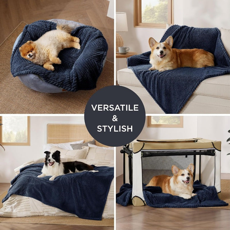 Washable Bedsure Dog Blanket for Large Dogs  Cats - Soft 300GSM Coral Fleece Pet Blanket Cozy Navy Design 40x50 IN - ZOOMNSTORE